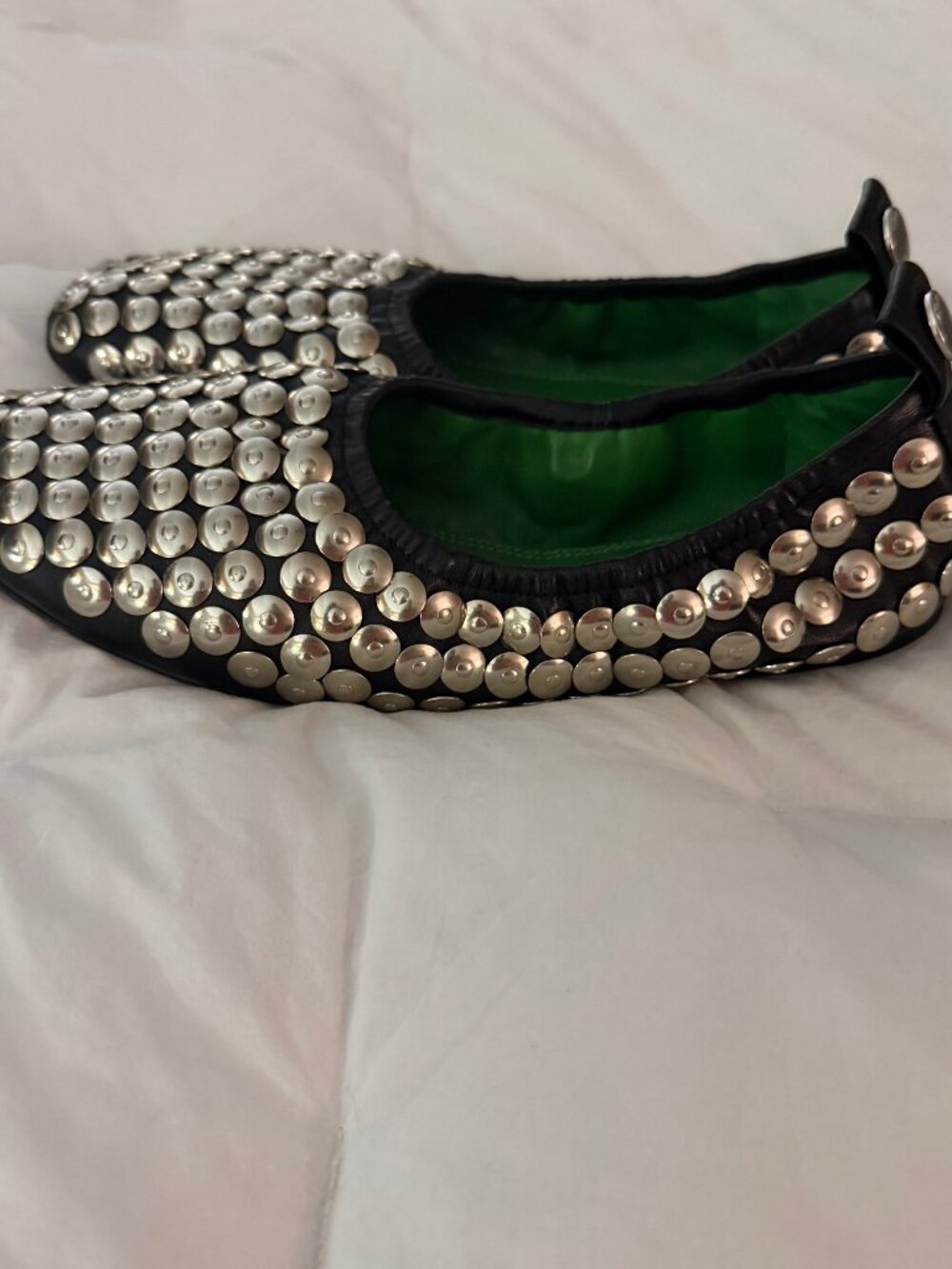Tory Burch  Sz 7.5 Studded Ballet Black Nappa Leather - Picture 6 of 12